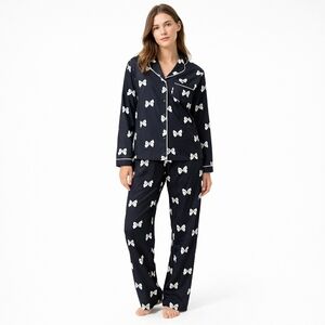 Kate Spade Bow Pajama Set Womens Small Black White 2-piece Bows Pants Top #42